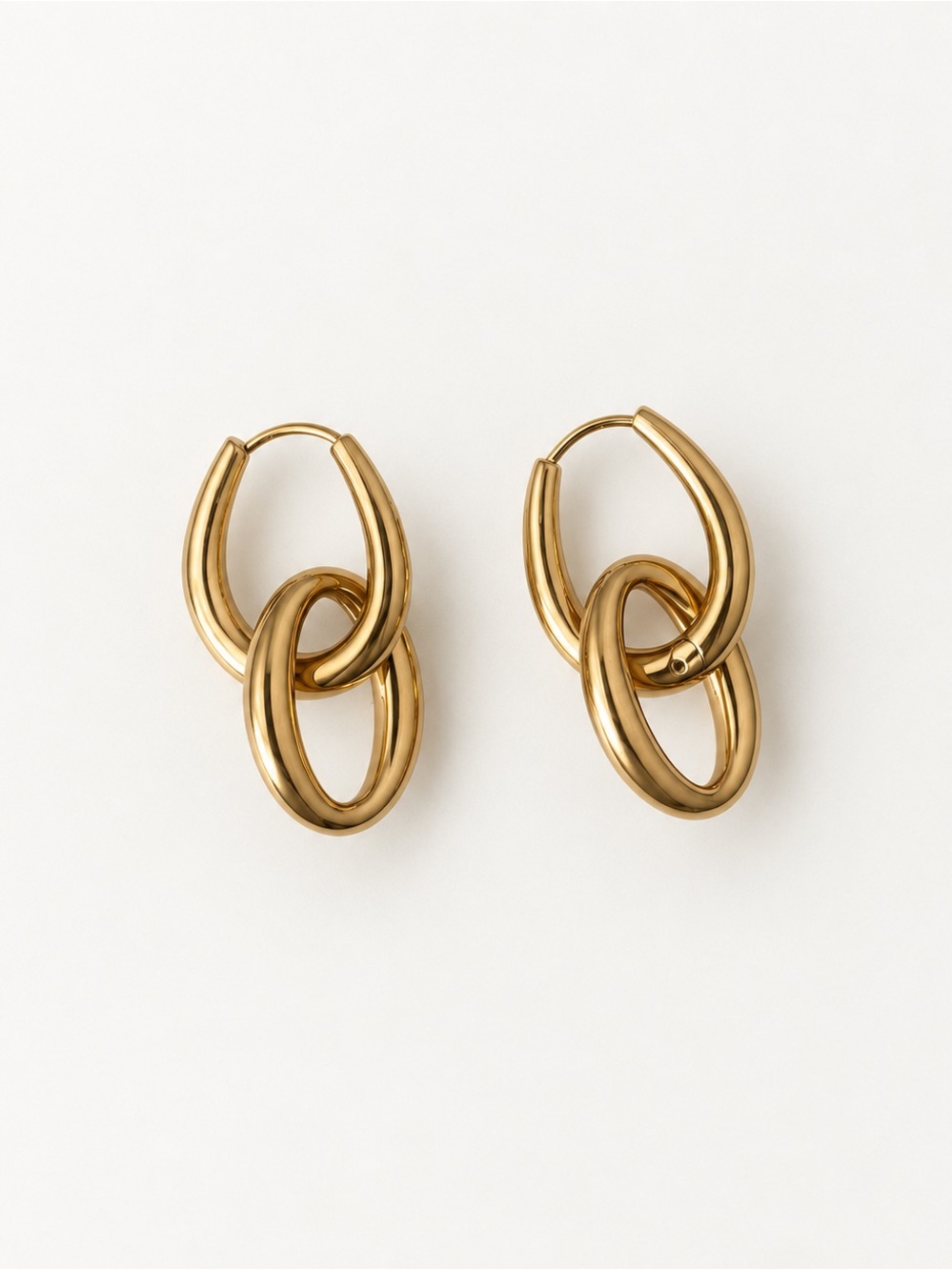 18K Gold PVD Double Hoop Dangle Huggie Earrings